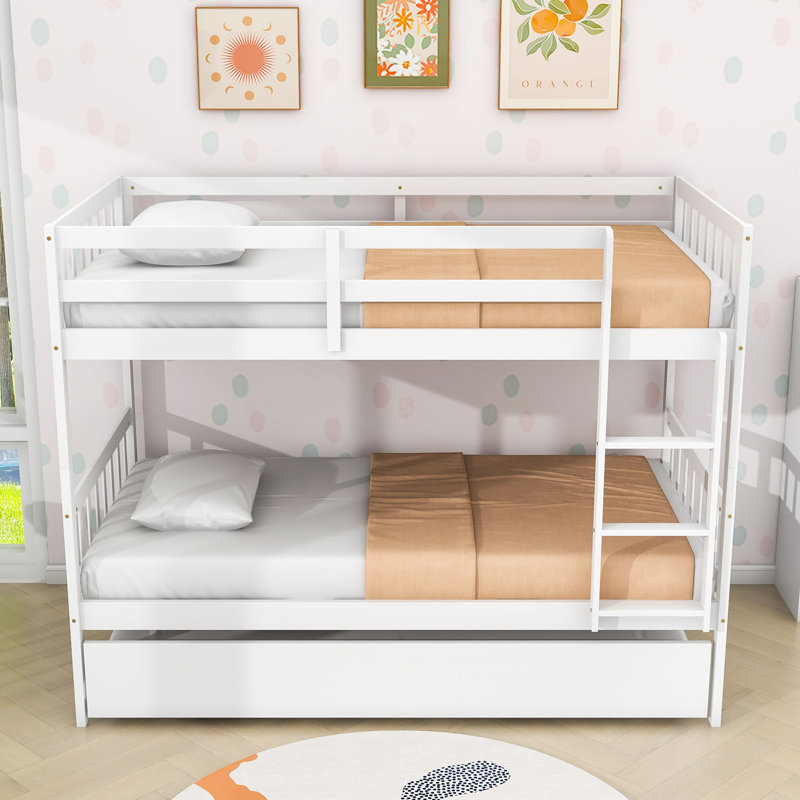 Gudveig Kids Twin Over Twin Bunk Bed with Trundle, White