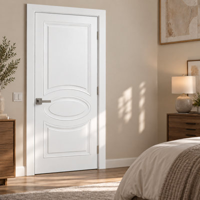 Porte-fenêtre Mela 7001 Blanc mat, panneau simple, cadre standard, poignée, style moderne, pour salle de bain ou chambre - 107 cm x 213 cm