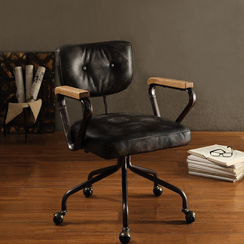 Chaise de bureau en cuir noir rétro avec pivot pour une utilisation productive - garniture cloutée, cuir 5 niveaux