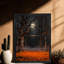 Art mural encadré noir, forêt de clair de lune, impression de cadre fantaisiste foncé rétro-1084387394