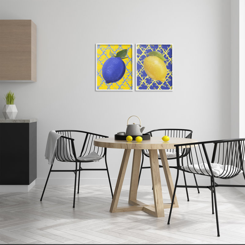 Ensemble de 2 giclées encadrées "Bold Blue & Yellow Lemons", design par Matthew Piotrowicz, H 14 po x l 11 po