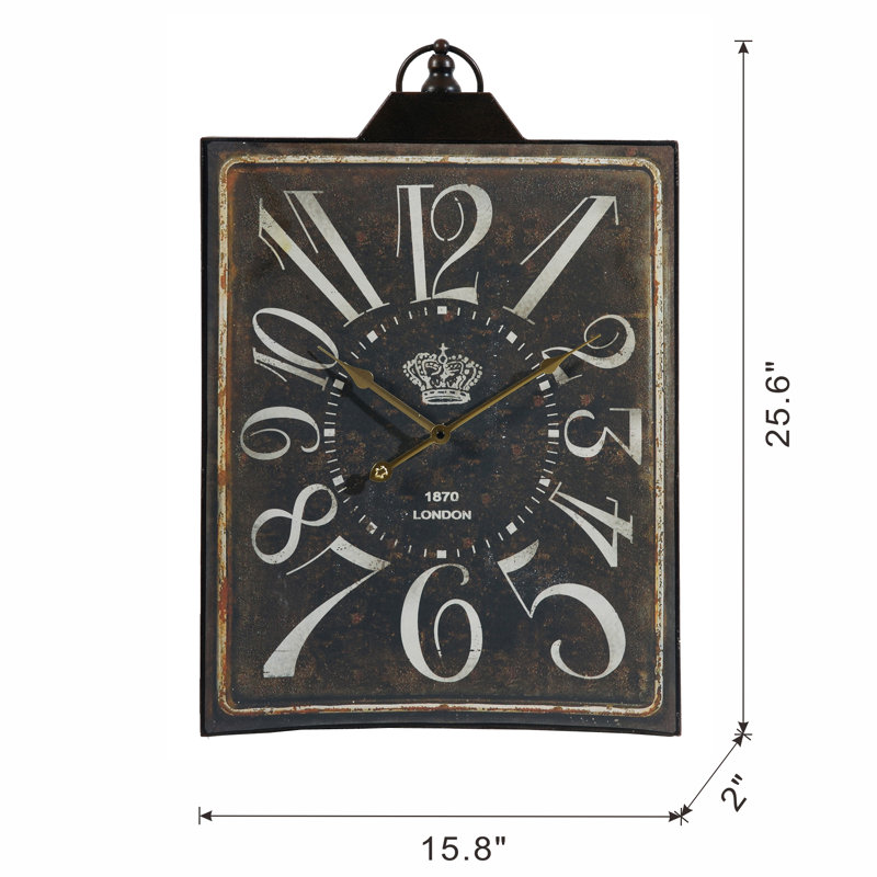 Large Vintage Black Rectangular Wall Clock With White Numerals