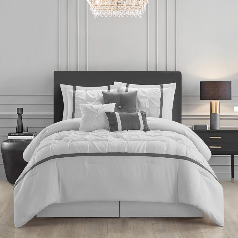 Elena Microfiber 7 Piece Comforter Set, Queen Comforter + 6 Additional Pieces, White