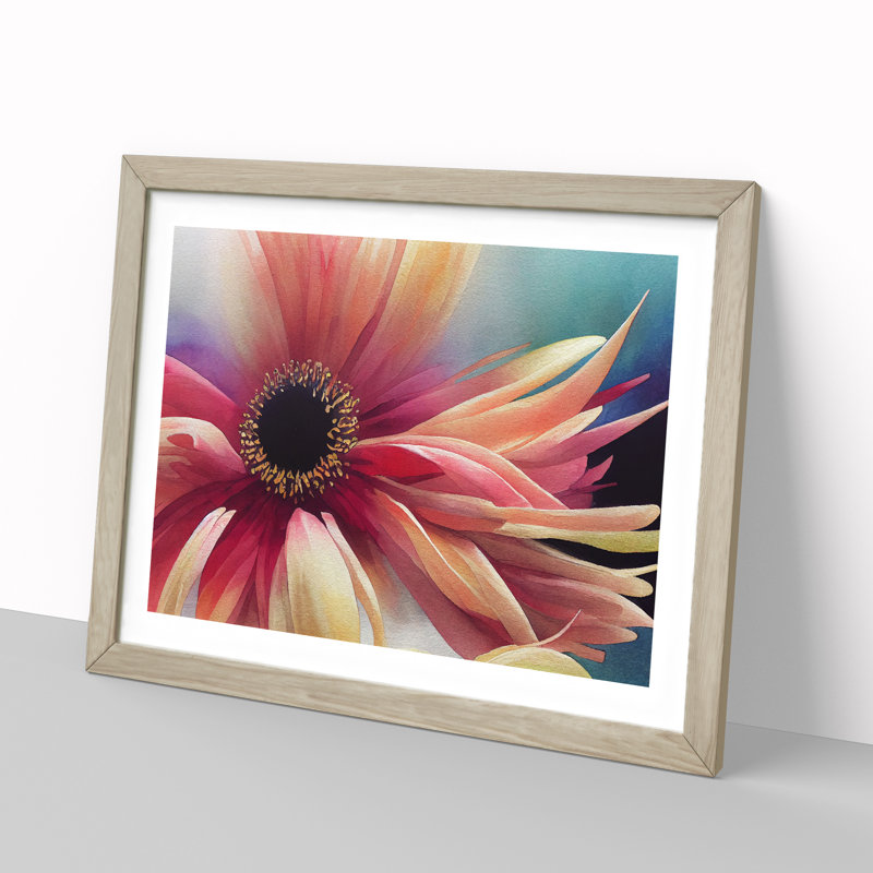 Chrysanthemum Watercolour Flower Vol.5 - Framed Print, 46cm H x 64cm W x 2cm D, Oak Framed