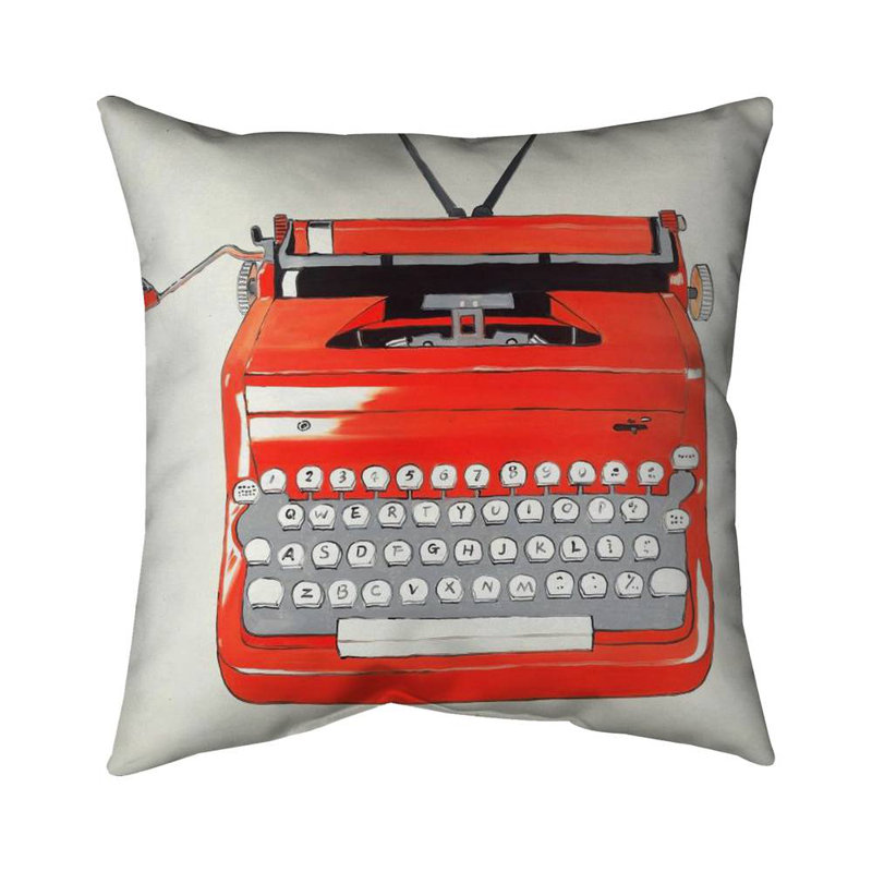 Red Typewriter Machine | Beige Poly Twill Throw for Decor