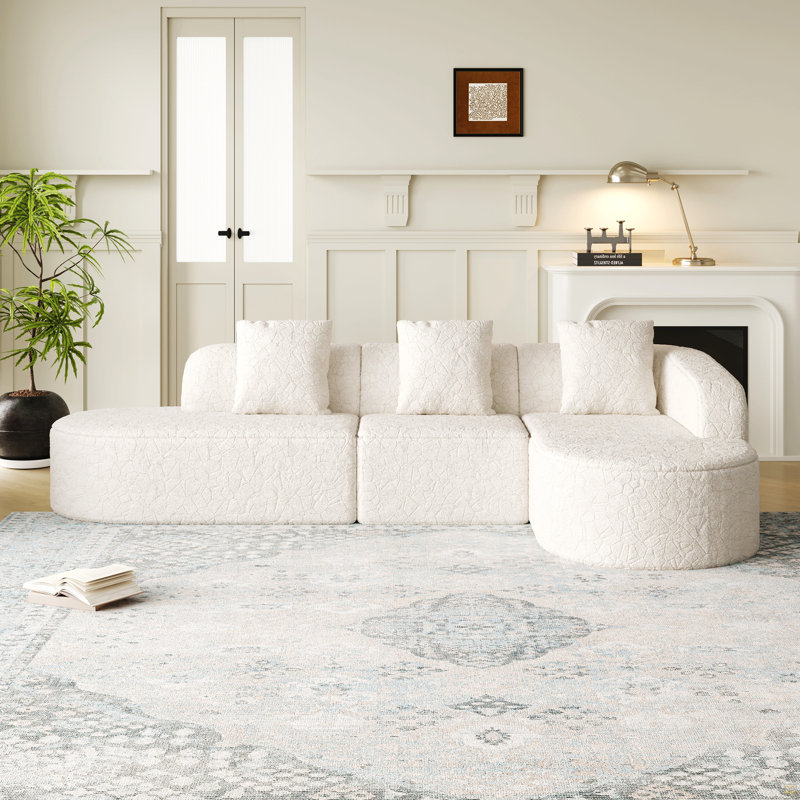 Canapé modulaire incurvé en L 111,8 po, Orienté à droite, Polyester blanc