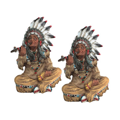 «2-PC Set» ICE ARMOUR 10 "H Fumeurs à la Figurine, Figurine Amérindienne, Figurine, décoration de maison / chambre et idées de cadeaux parfaits pour le réchauffement de la maison, les fêtes et les anniversaires