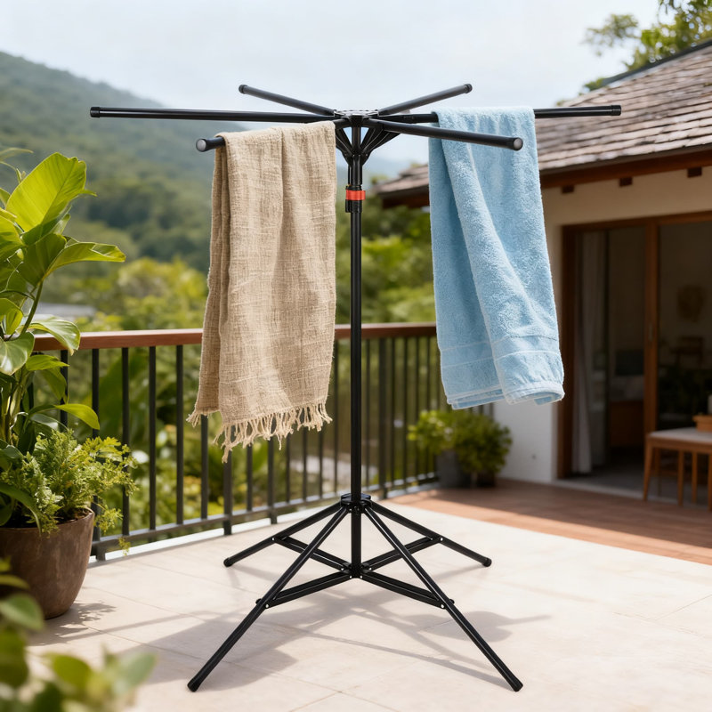 Porte-serviettes de piscine extérieur robuste et autoportant avec une conception en couches à 6 pôles, un support de séchage réglable pour la plage du spa avec des pinces coupe-vent, une fabrication en métal durable pour les serviettes et les maillots de bain