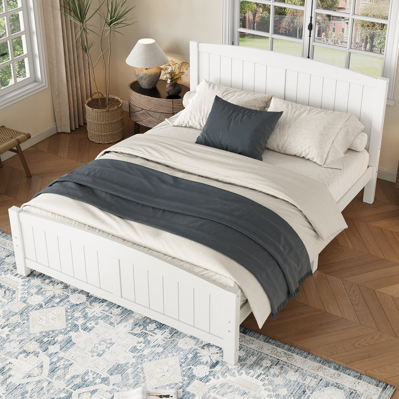 Grand lit plateforme en bois massif avec lattes de soutien - robuste, sans sommier, blanc, Blanc, Grand lit