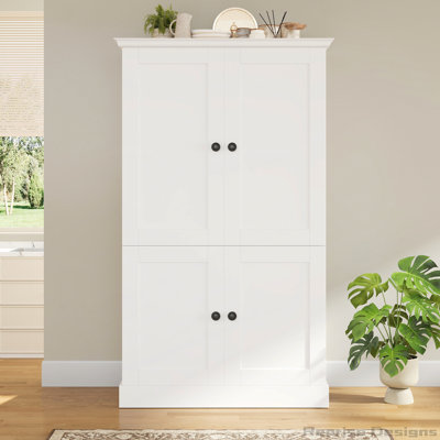 Garde-manger autoportant de 42,3 x 20,0 x 70,9 pouces, grand poste de travail de rangement avec 4 portes, 3 tiroirs, 6 tablettes de porte, tablettes amovibles et 6 supports à vin pour la salle à manger