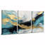 Abstrait bleu sarcelle sur toile, ensemble de 3 décorations abstraites à l'encre dorée pour salle de bain 12 x 16 po, peinture abstraite à paillettes turquoise moderne encadrée