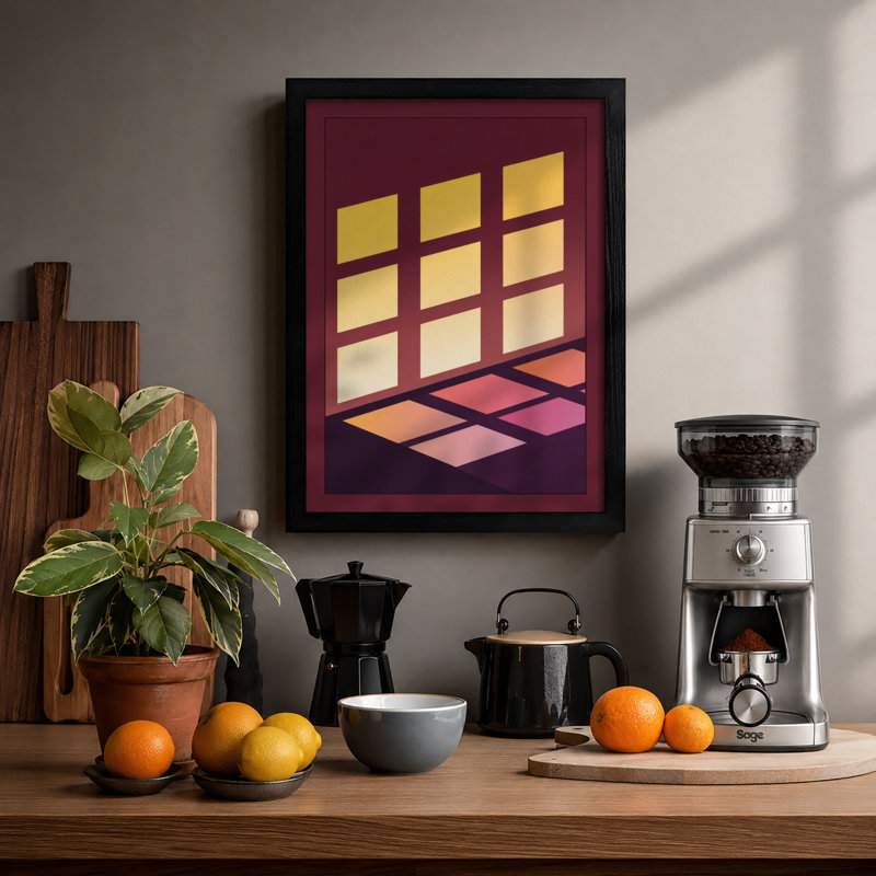 Illuminated Windows At Dusk Geometric - Print, Black, A4 - 29.7 x 21.0 cm