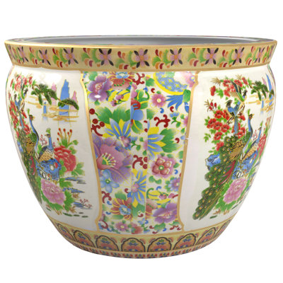 Satsuma Garden & Peacock Porcelain Fishbowl