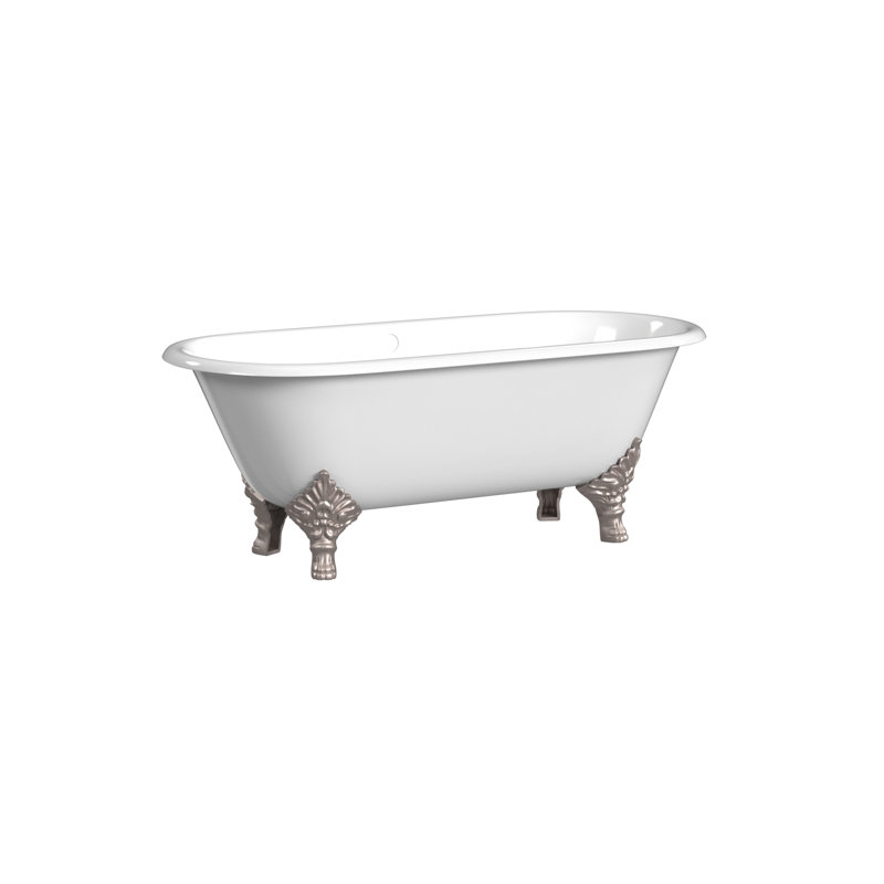 Carlton 70'' L Soaking Bathtub, Brushed Nickel, White Interior with White Exterior
