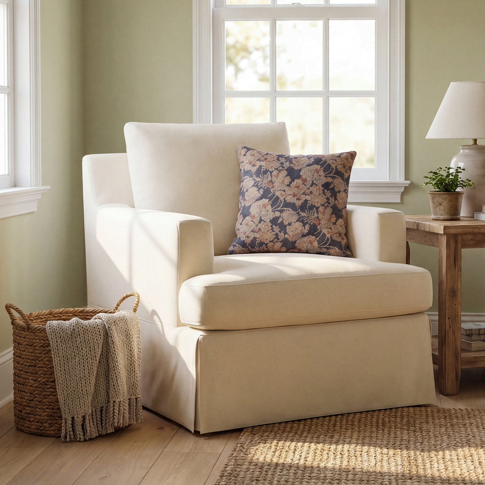 Isadoro 33“ Wide Upholstered Swivel Accent Chair, Cream
