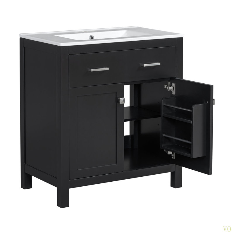 Meuble-lavabo de 30 po avec lavabo en céramique, armoire de salle de bain simple moderne avec 2 portes et une tablette, portes à fermeture douce