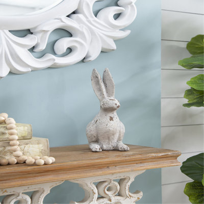 Statue de lapin en ciment crème 5,3 x 4,5 x 12,8 po