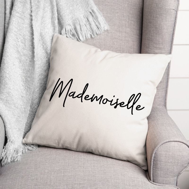 Coussin décoratif noir et blanc Mademoiselle