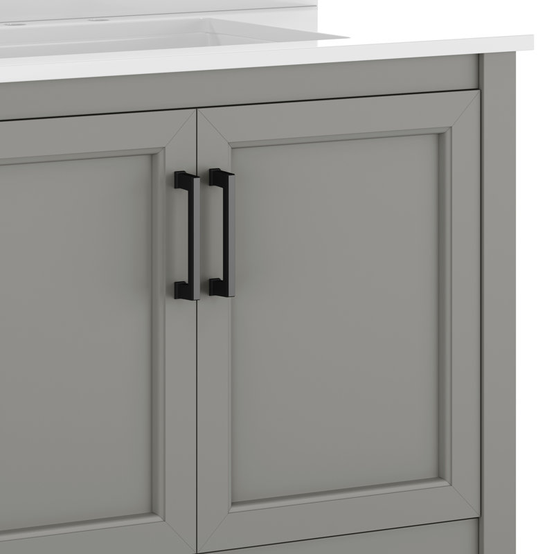 Castielle 36'' Bathroom Vanity with Undermount Sink and Open Storage Shelf, Gray, Black