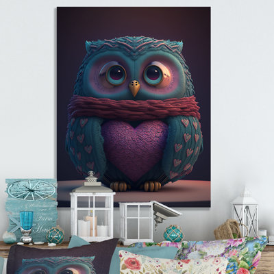 Motom hibou mignon tricoté de la Saint-Valentin - impression sur toile