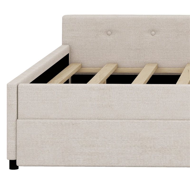 Lit plateforme tapissier avec port USB et lit gigogne, Lit double