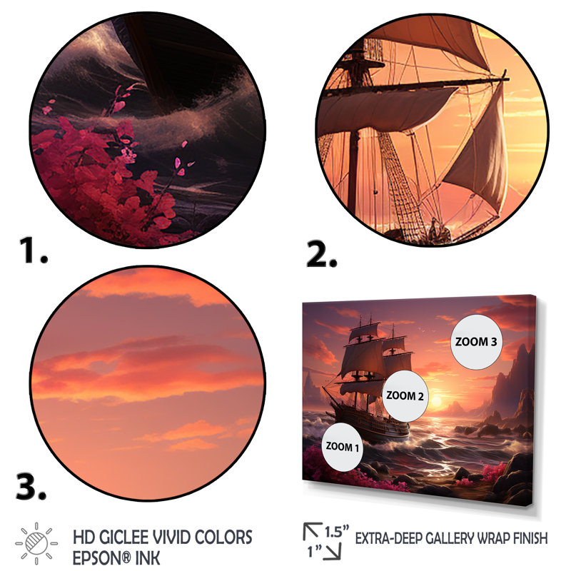 Caraïbes, crique de pirate 1 - Art mural pirate, Cadre d'angle fermé noir, H 30 po x l 40 po x P 1,5 po