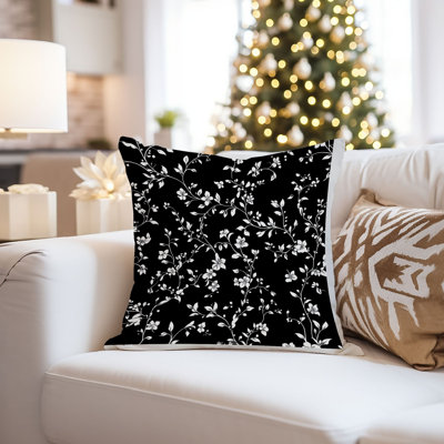 Floral Black & White Flowers Pattern Floral XII Modern Throw Pillow Cover