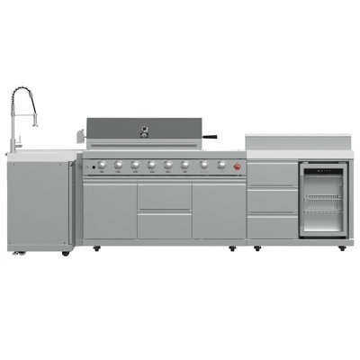 Barbecue pour l'extérieur en acier inoxydable 84 000 BTU avec comptoirs en pierre frittée FORNO Bulnes