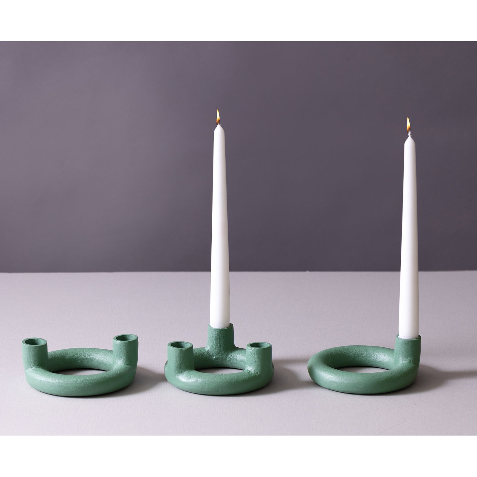 Ashlyn 3 Piece Aluminum Tabletop Candlestick Set, Green