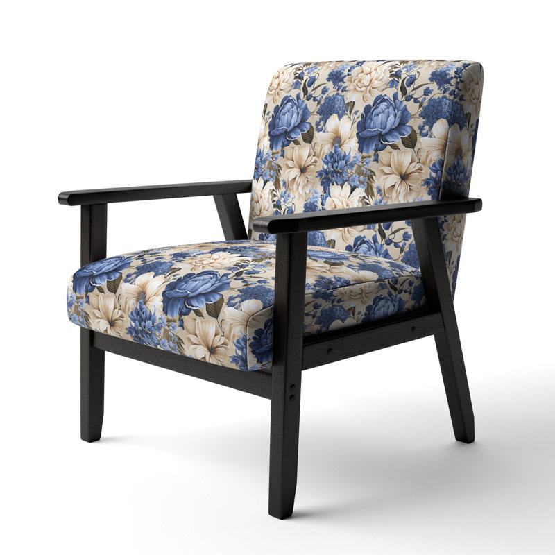 Cobalt Blue Scrollwork Swirls Victorian Pattern II - Upholstered Floral Accent Chair