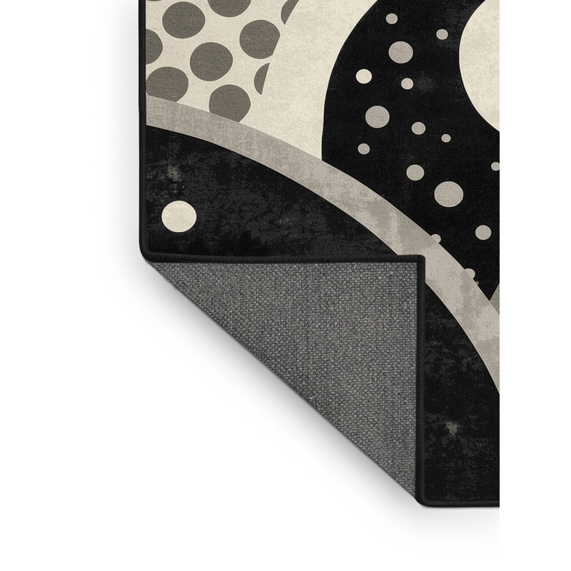 Tapis marocain doux et moelleux décontracté Havertown - reliure noire, Carré 4 pi