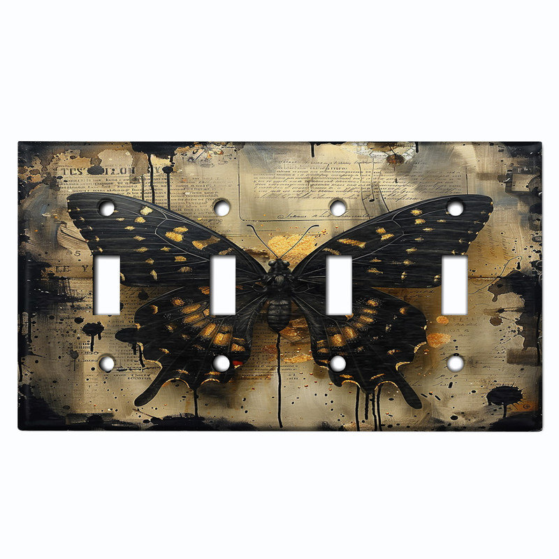 Couvercle de plaque d'interrupteur en métal; Bascule 4 bandes US standard - papillon gothique, # 4 Quad bascule
