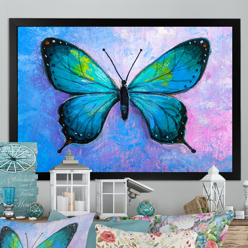 Papillon monarque abstrait - peinture sur toile, Cadre noir, H 12 po x l 20 po x P 1 po