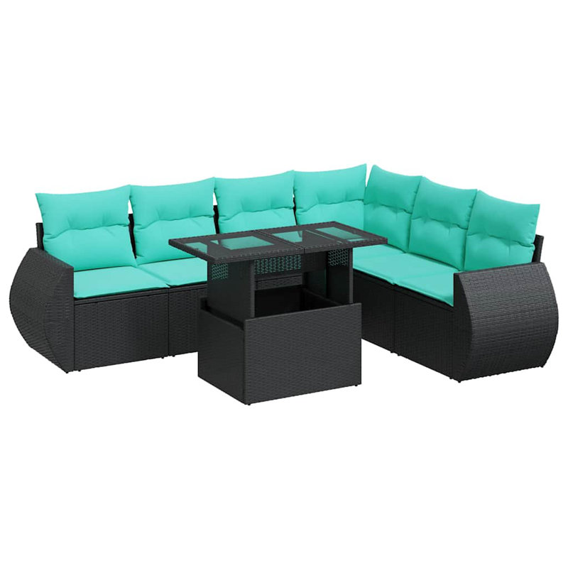  Ensemble de canapé de patio 7 pièces avec coussins en rotin de poly acacia noir