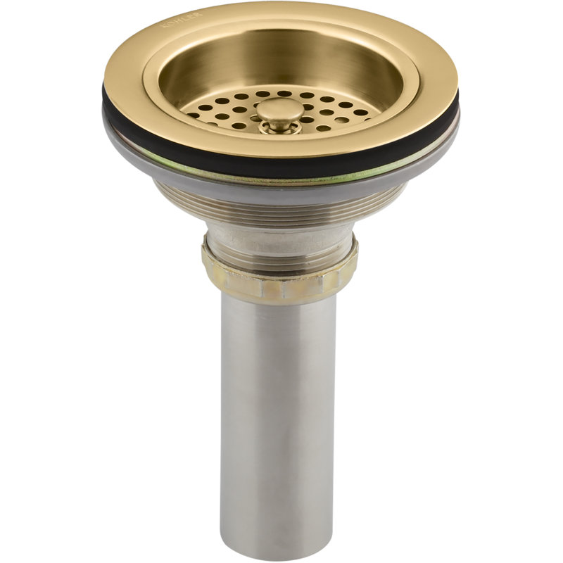 Duostrainer Sink drain and strainer with tailpiece, Vibrant Brushed Moderne Brass
