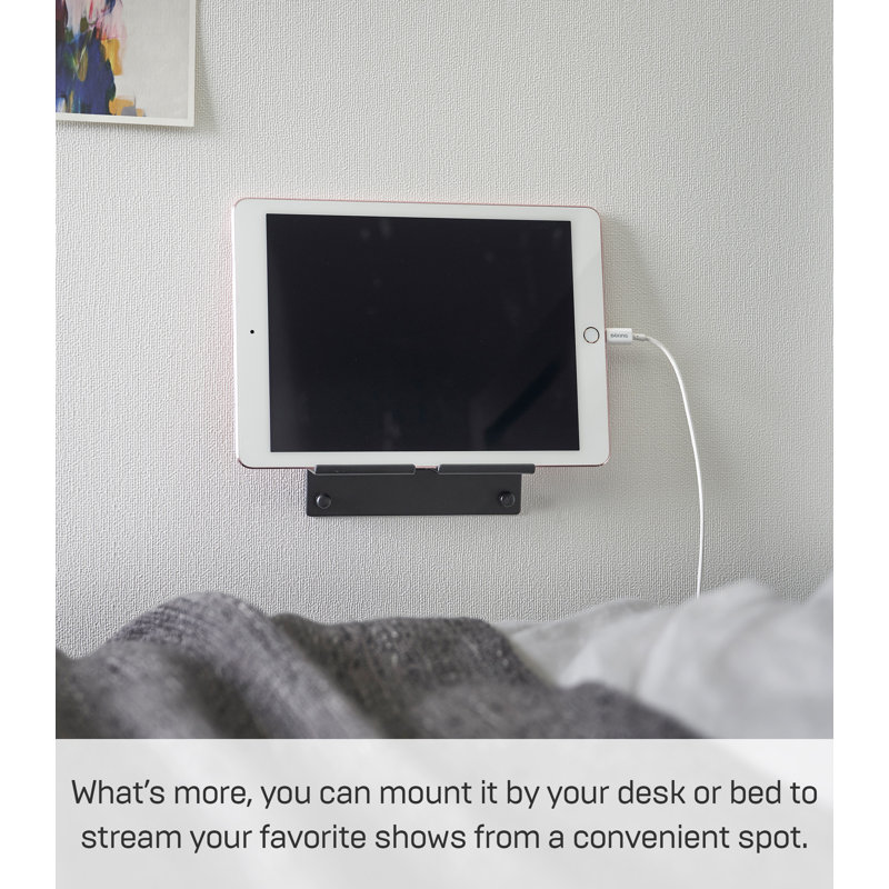 Black Steel Wall-Mounted Phone Holder with Shelving