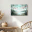 Art mural sur toile avec bouleaux blancs encadrant un lac avec des nuages roses-824026965