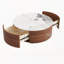 Table basse ronde moderne sur roulettes, 2 tiroirs, plateau en pierre frittée imitation marbre, finition noyer-1848245492
