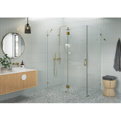 Halo 59 in. x 36 in. x 78 in. 90-degree Fully Frameless Glass Hinged Shower Enclosure
