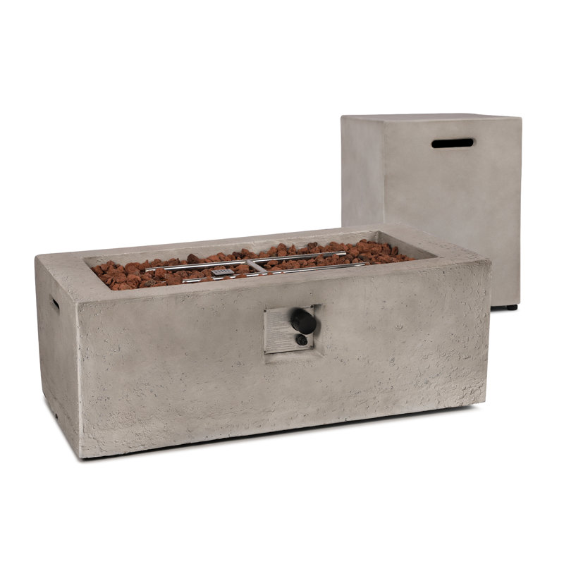 Table rectangulaire pour foyer d'extérieur au propane en béton 42 "- Foyer extérieur au gaz 50 000 BTU avec pierres de lave et table de couverture de réservoir pour terrasse, terrasse
