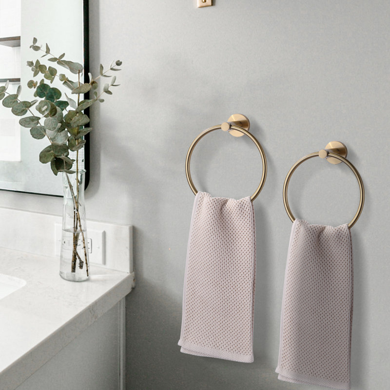 Wall Mounted Towel Ring with Concealed Mounting Hardware, Brushed Gold