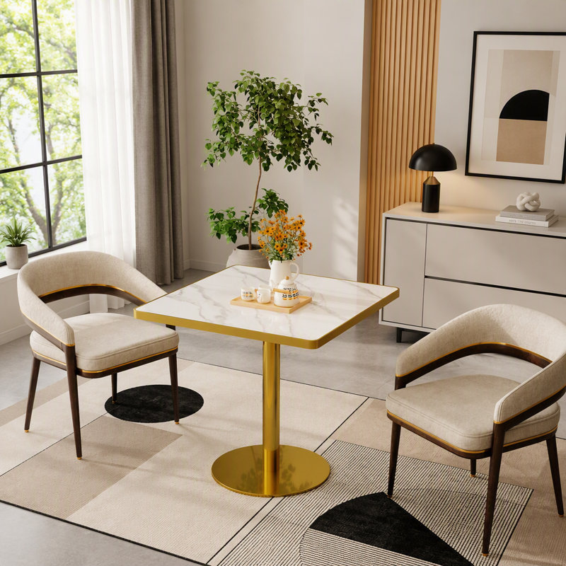 Table de salle à manger 31,5 po Tulip Modern, White/Grey, Doré