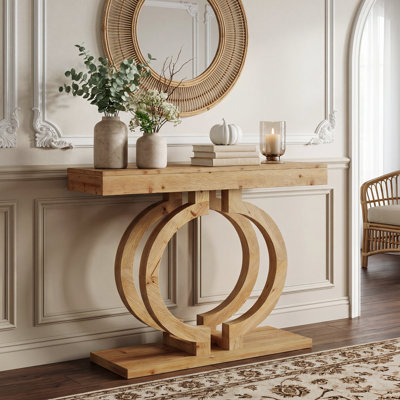 Console 43,3 po en bois massif avec base artistique à double cercle