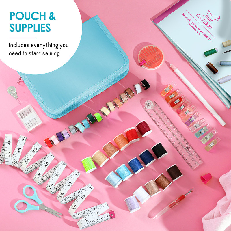 CraftBud White Portable Mini Sewing Machine Set for Kids