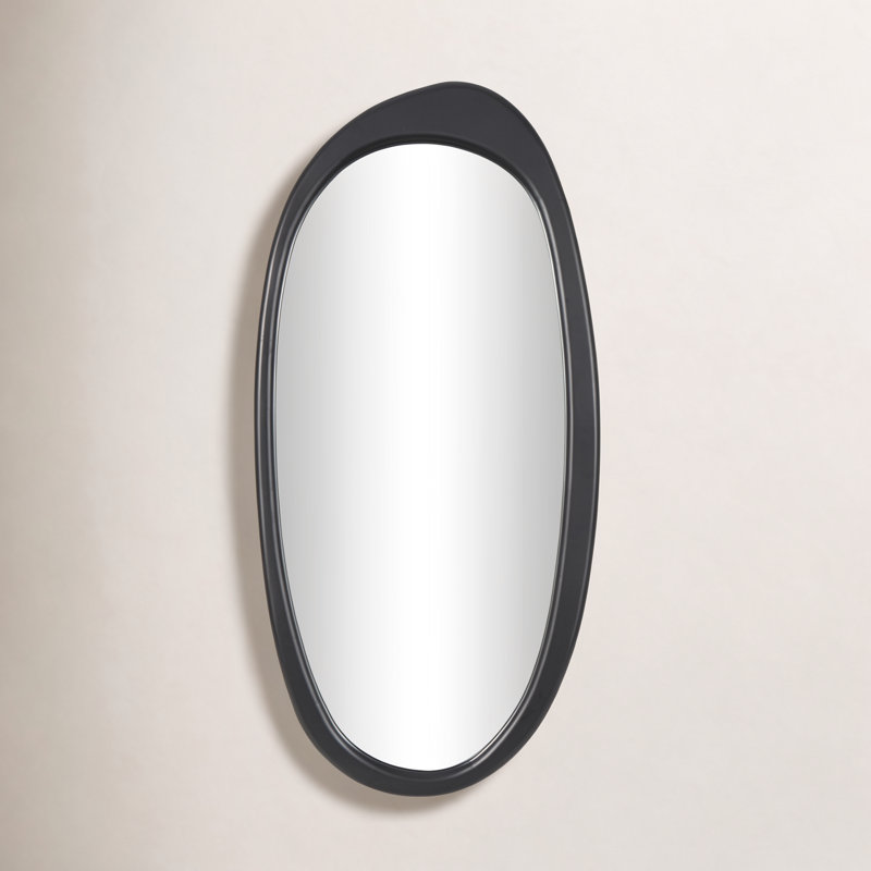 Derinda Black Wooden Abstract Oval Room Wall Mirror