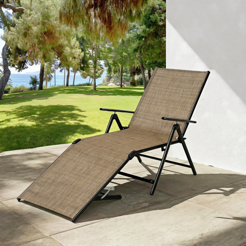 Chaise longue d'extérieur pliante avec dossier réglable, sans assemblage, Brun