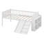 Lit mezzanine bas avec glissade et tablette de rangement, lits mezzanine en bois avec échelle, lit plateforme haut avec garde-corps-364935520