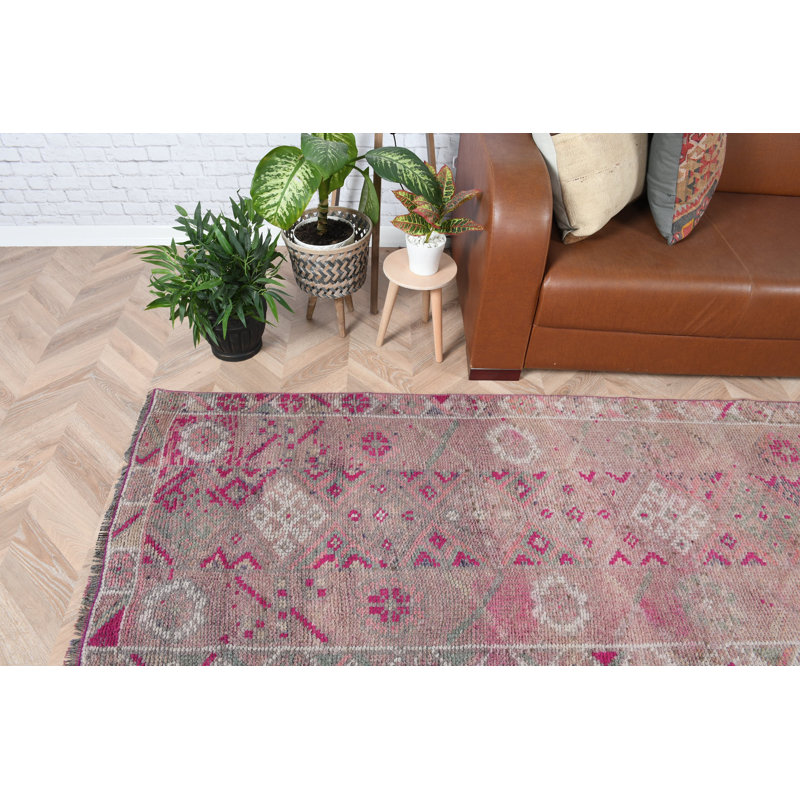 Grand tapis de couloir turc fait à la main en rose idéal pour le style bohème