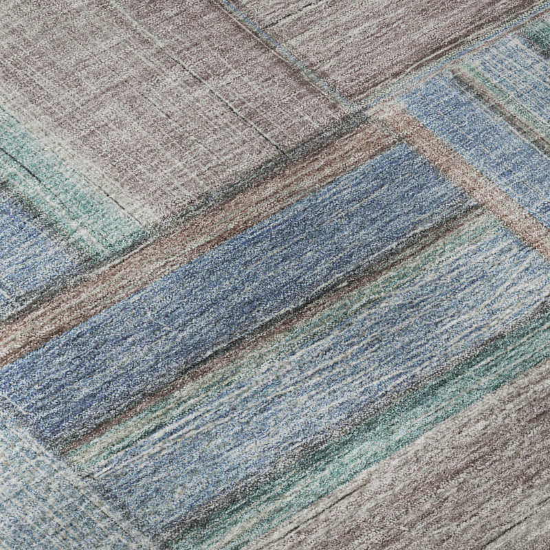Premium Machine Washable Mayfield AMF2285 Geometric Rug, Denim, 8' Round