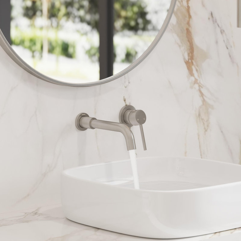 Angelsey Bathroom Sink Faucet with Pop-Up Drain, Single-Handle Modern Wall-Mount Faucet 1.0 GPM in Brushed Nickel